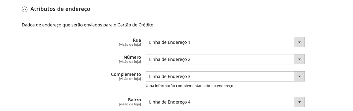 Tela de atributos de endereço do Magento