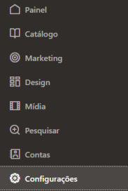 Menu lateral esquerdo com opção Configurações selecionada