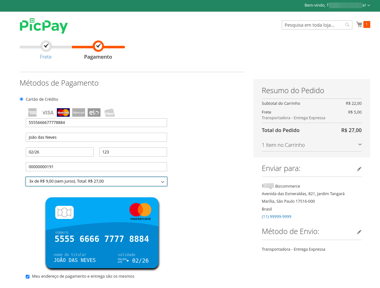 Magento Payment Screen